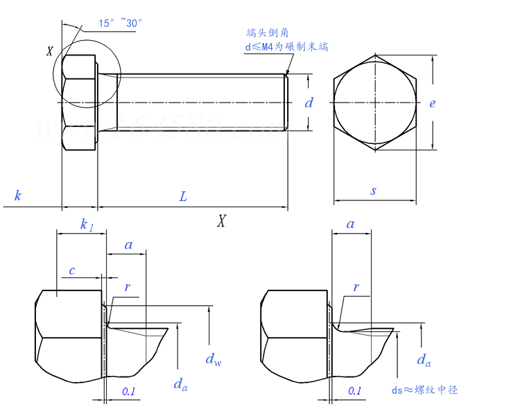 Hex Bolt technical drawing